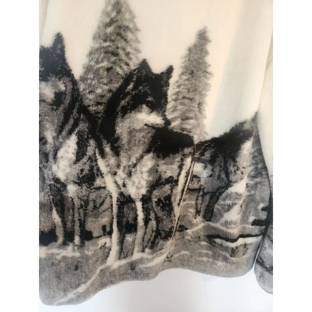 Vtg 90s Glacier Gear Outdoor Fleece Wolves Zip Up Jacket Blue White Sz L - Picture 8 of 8